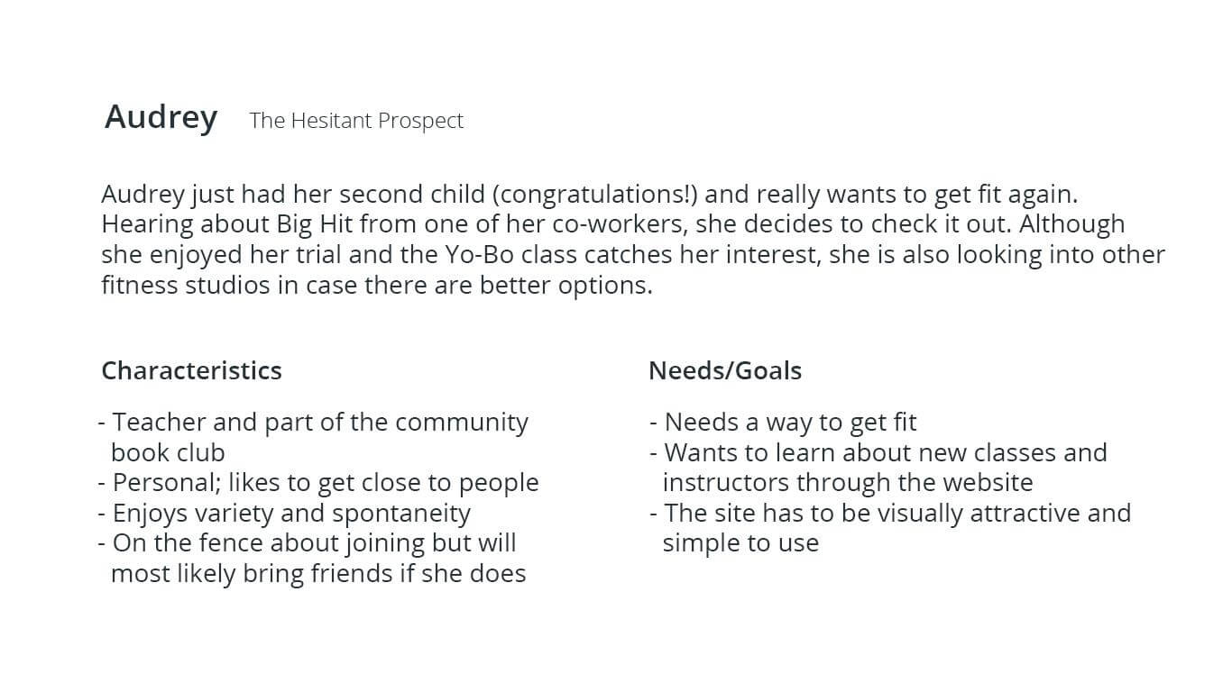 Audrey's persona. She is currently trying out Big Hit and is looking for something interesting that will keep her hooked.